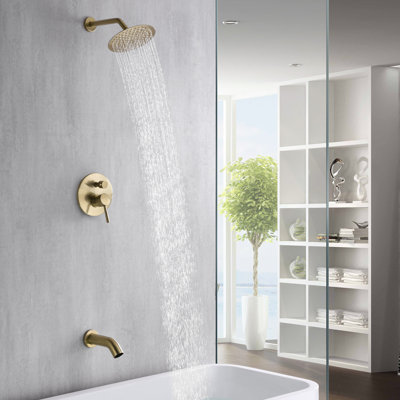 SUMERAIN Wall Mounted Tub and Shower Faucet with Brass Valve, Rainfall Shower Faucet with Waterfall Spout