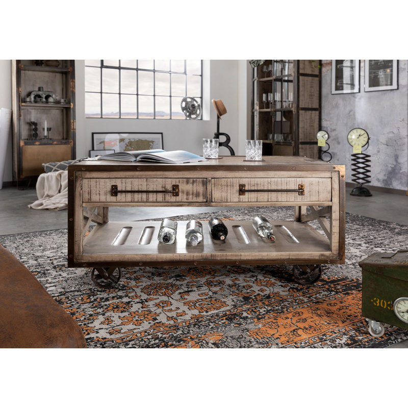 Wheel Coffee Table with Storage, Natural