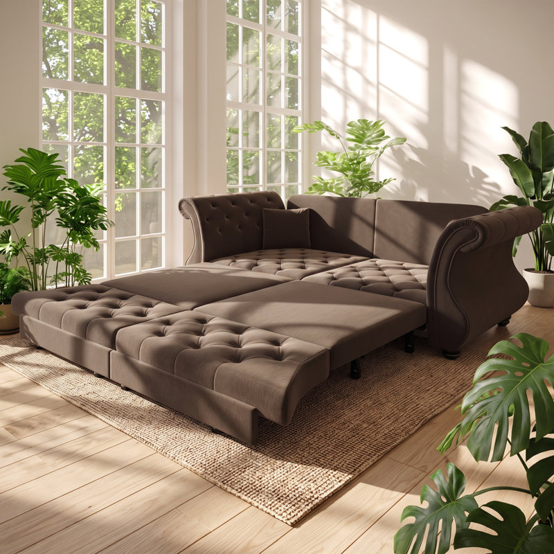 Canapé-lit convertible Chesterfield en velours, 213 cm (L) x 83 cm (P) x 88 cm (H)