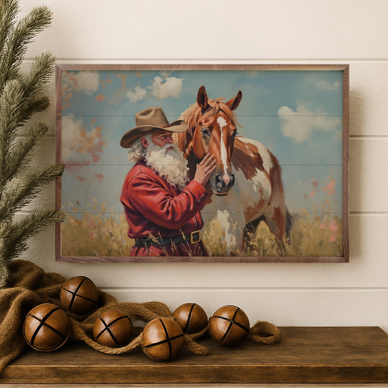 Père Noël et cheval de peinture, H 24 po x l 16 po