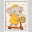 Cute Elephant Scooter Framed Wall Art Prints - Cartoon Animal Kids Room Nursery-125212124-125212127