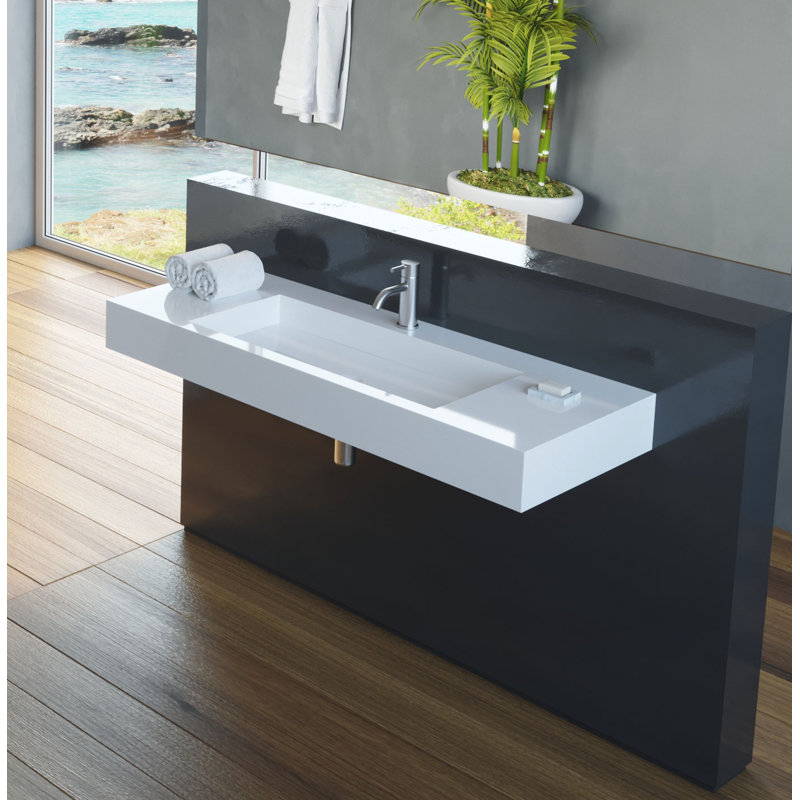 Badeloft 47.2" x 18.9" Rectangular Stone Resin Wall Mounted Bathroom Sink with Overflow WT-03-M in Matte White, Matte White