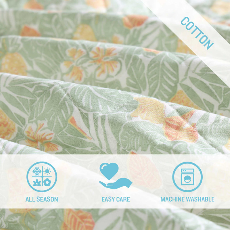 Pineapple Bloom Quilt, Green/Yellow, Queen Quilt + 2 Standard Shams