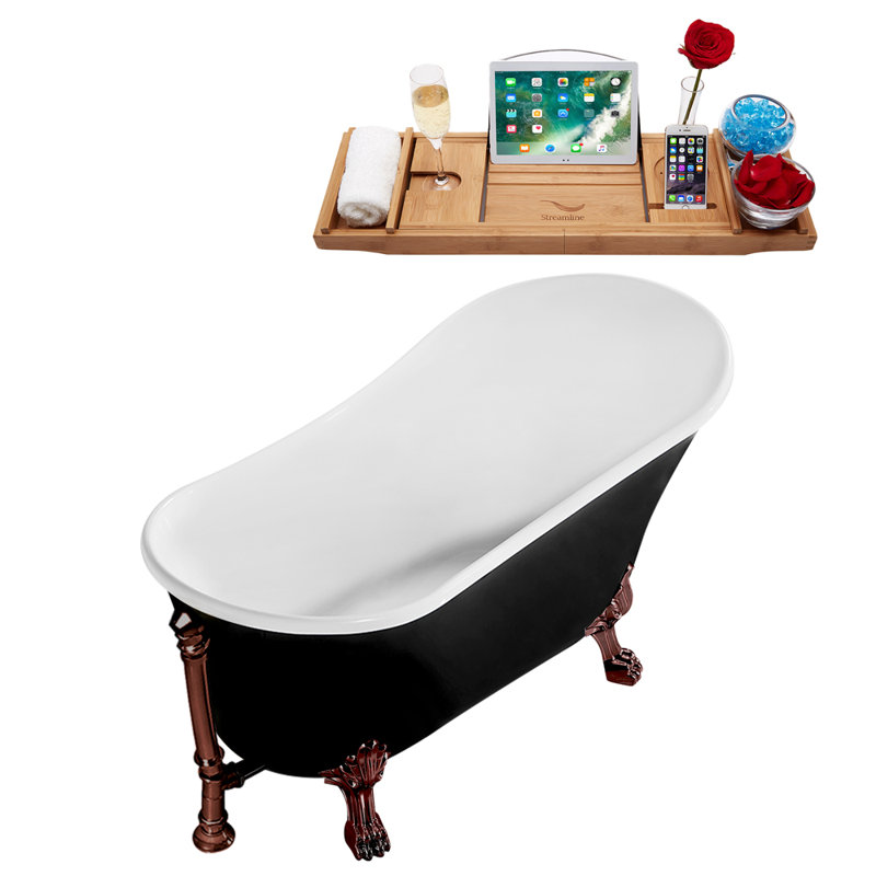 59" Streamline Clawfoot Soaking Acrylic Bathtub With Drain, Clawfeet, and Bamboo Tray, Matte Oil Rubbed Bronze