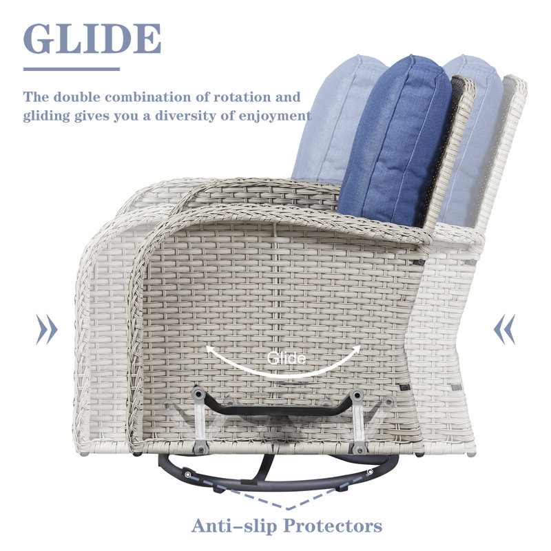 Chaise berçante d'extérieur en osier Dodington, Gris clair, Bleu marine