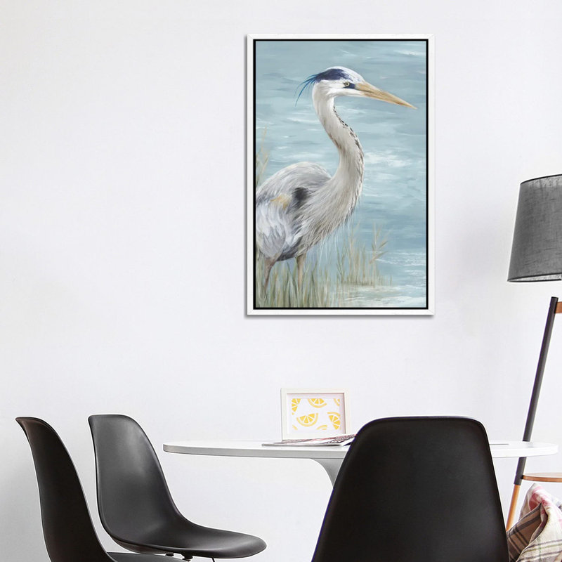 Great Blue Heron Gaze - Painting on Canvas, 101.6 cm H x 66.04 cm W, White Framed