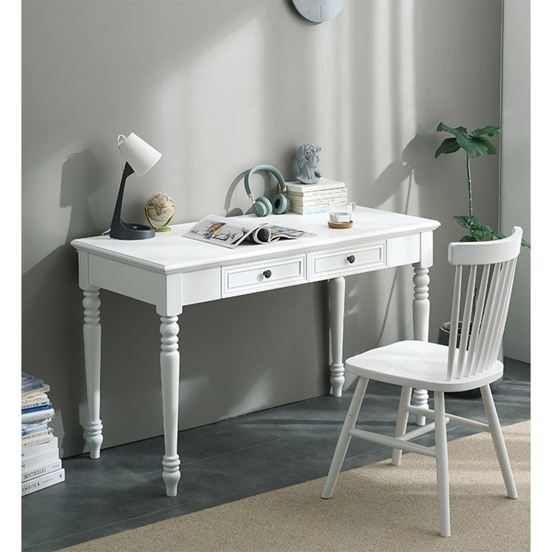 Bureau d'écriture rétro avec deux tiroirs de style américain, 29.9" H x 47.20" W x 21.7" D, Blanc