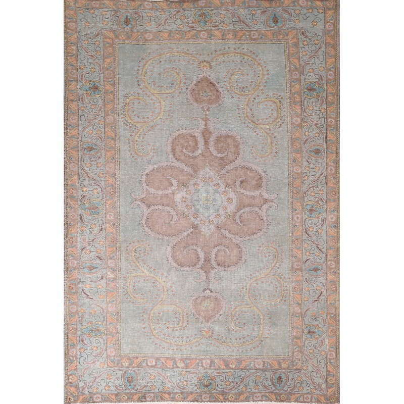 Tapis traditionnel délavé vert 6 x 10