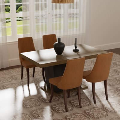 5 Pieces Modern Farmhouse  Rectangle Dining Set with Mid-century High Back Dining Chair Set for 4