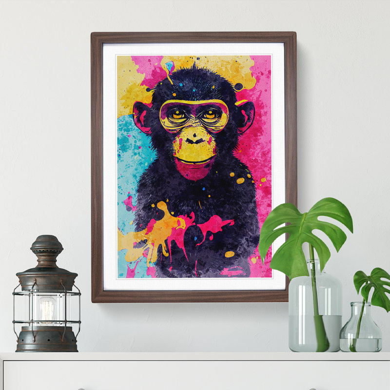 Monkey No.4 - Framed Print, 64cm H x 46cm W x 2cm D, Walnut