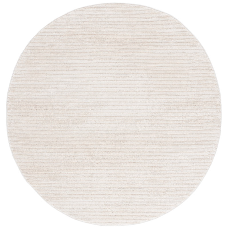 Striped Machine Woven Polypropylene/Polyester/Jute/Sisal Area Rug in Ivory/Beige, Round 6'7"
