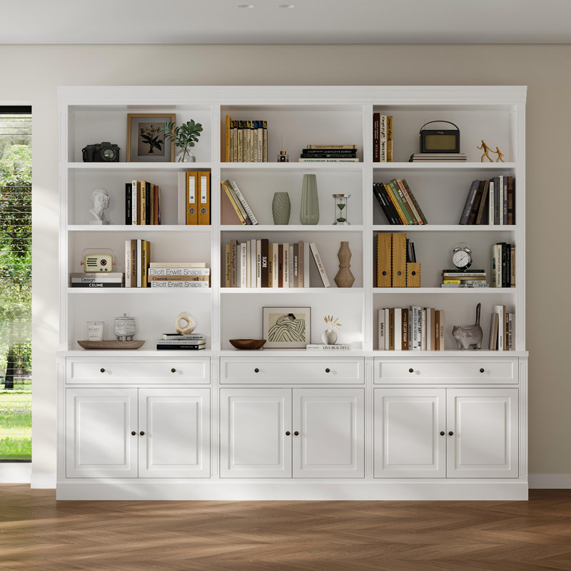 Elegant 2-Meter Large Capacity White Bookcase With Drawers And Doors