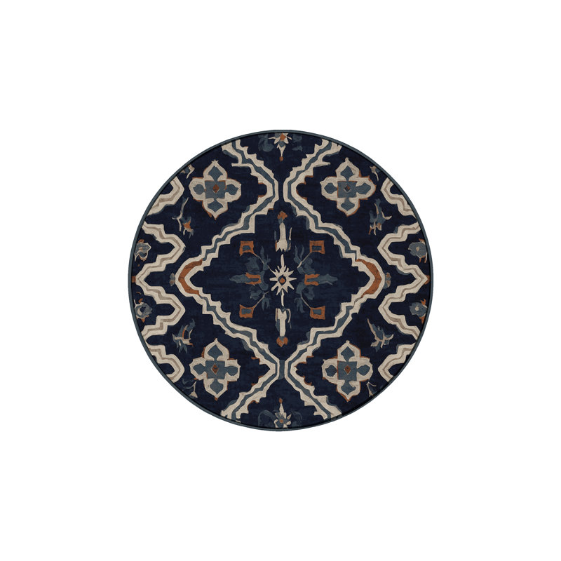 Machine Washable Gray Area Rug, Round 4'