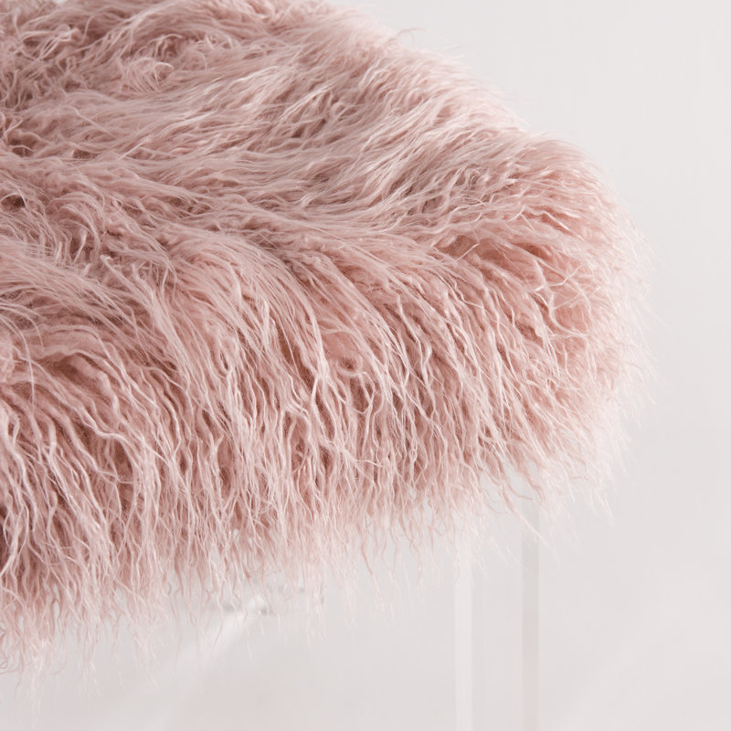 Tabouret en fausse fourrure d'agneau, Rose