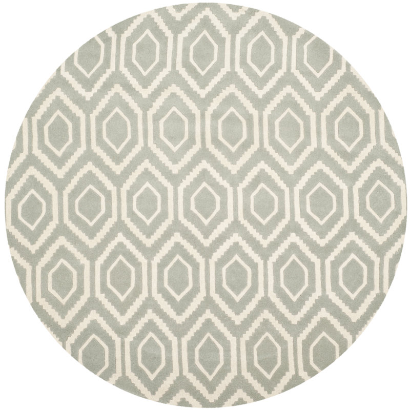 Deedie Hand Tufted Wool Geometric Rug, Round 5'