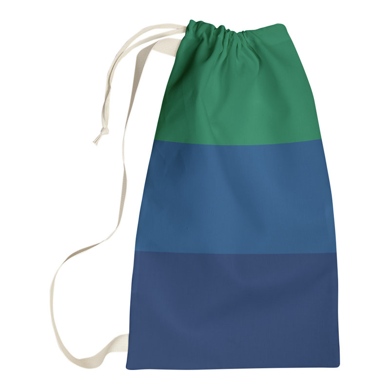 Fabric Laundry Bag with Handles, 29" H x 18" W x 1.5" D, Green/Dark Blue/Blue