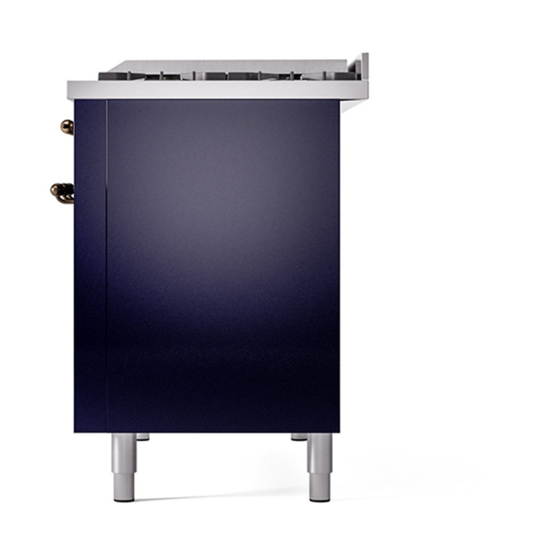 ILVE Nostalgie II Noblesse 48 in Dual Fuel Range, 8 Burner, Griddle, Natural Gas, Midnight Blue/Burnished
