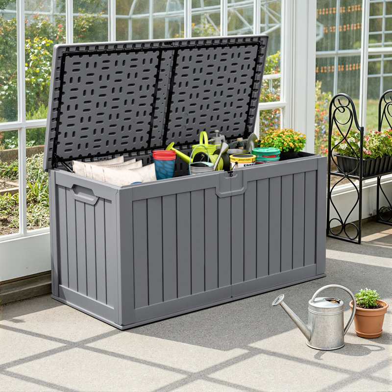 230 Gallons Water Resistant Resin Lockable Deck Box, Gray