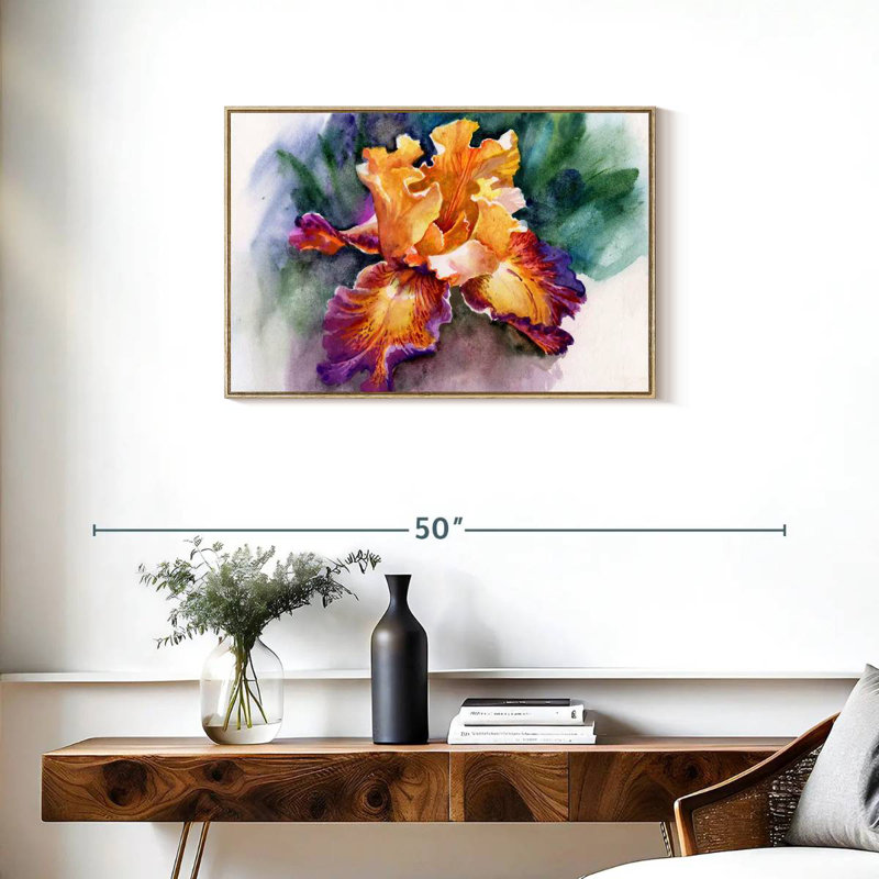 Fleur d'iris jaune, Cadre flottant en bois naturel, 31 po x 21 po