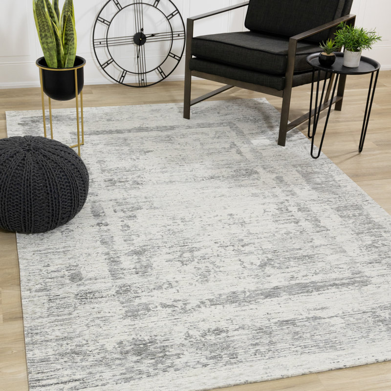 Emory Gray Border Flatweave Rug, Rectangle 5'1" x 7'7"