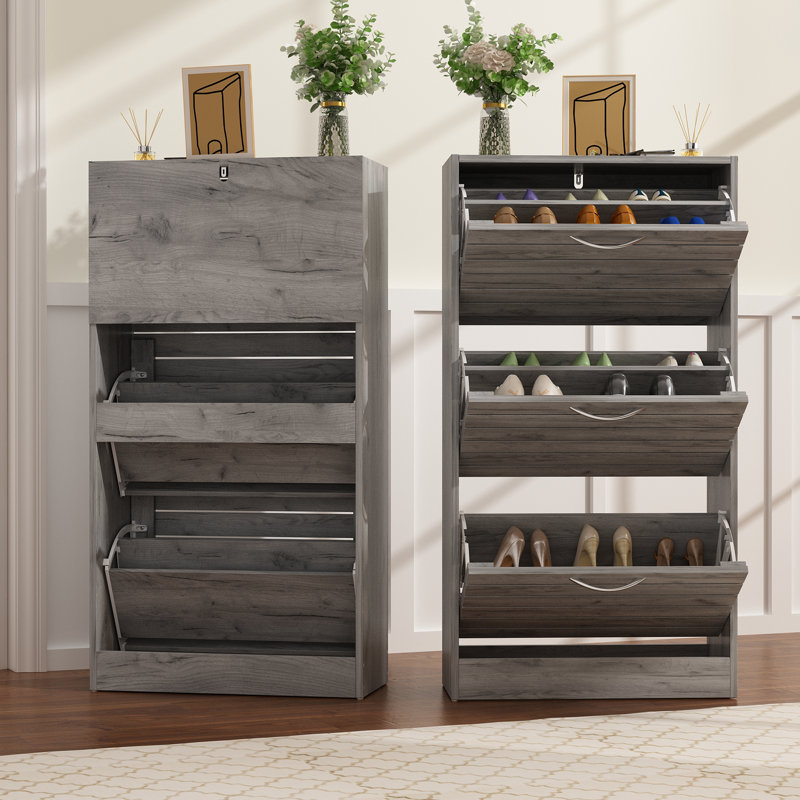 10-12 Pair Shoe Storage Cabinet, Light Gray