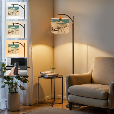  Arc Floor Lamp Ski resort skiers cable cars ski lifts holidays sport activity season Tall Modern Standing Lamp LED Adjustable Linen Lampshade 3 Color Temperatures