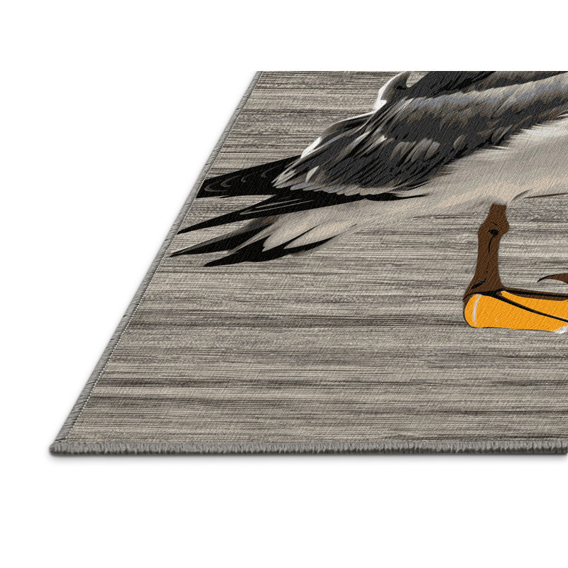 Tapis lavable argenté Gull Birds, Rond 5 pi