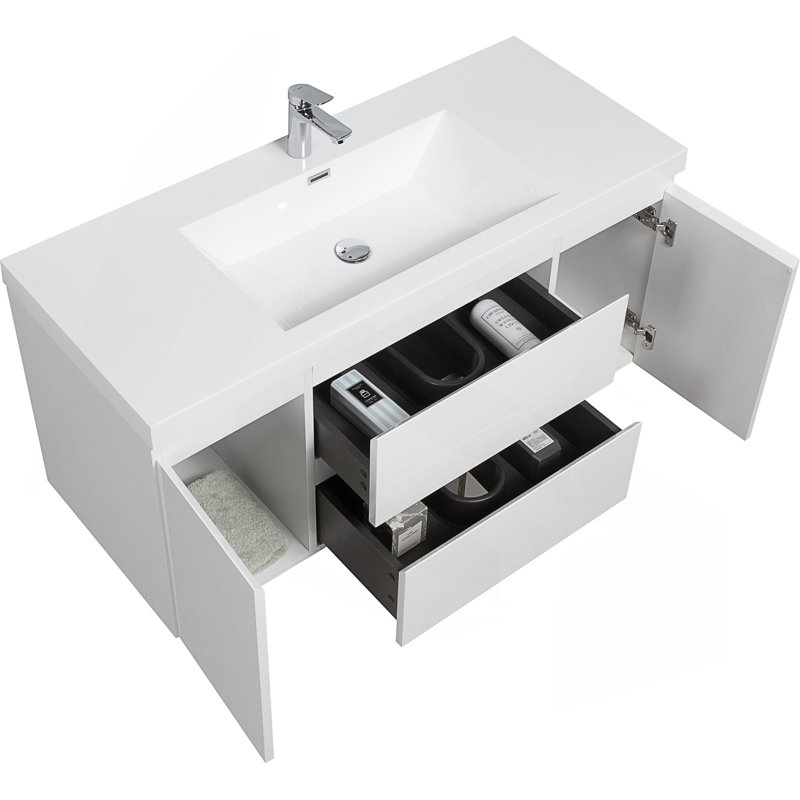 Meuble-lavabo flottant 48 po avec lavabo, meuble-lavabo mural moderne avec lavabo en résine et tiroirs à fermeture en douceur 48 po