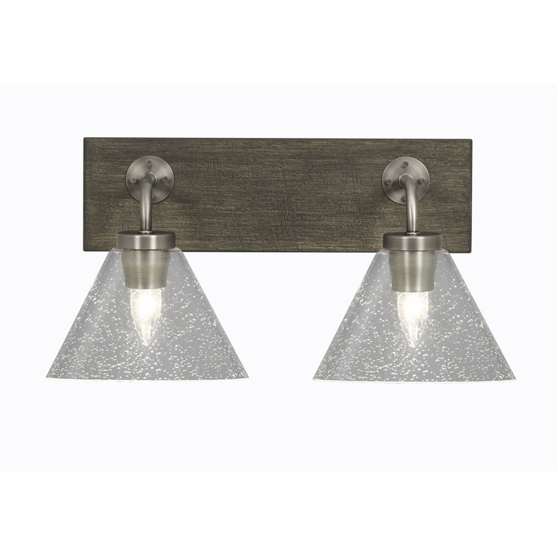 Barre d'éclairage de salle de bain 2 lumières Oxbridge, Graphite / bois vieilli, Transparent
