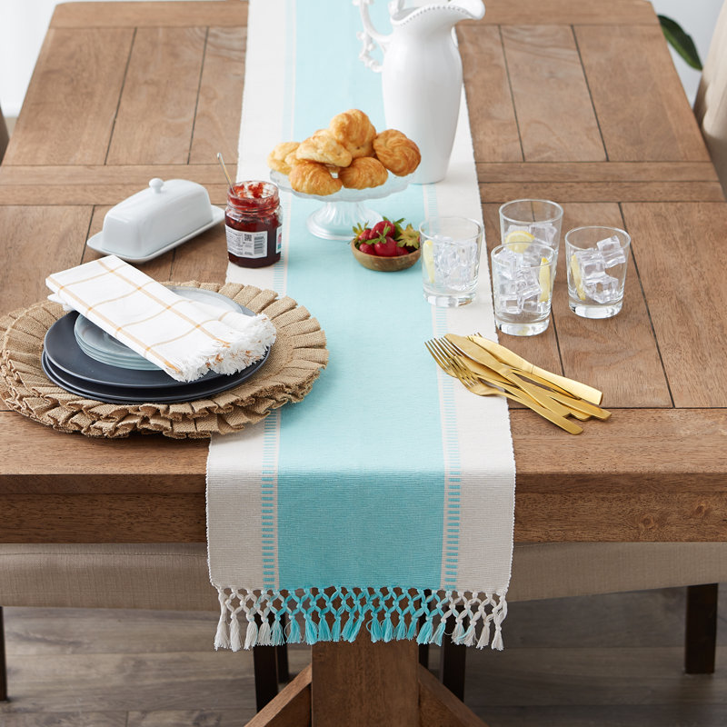 Kizer Striped 100% Cotton Table Runner, 72" x 13", Green
