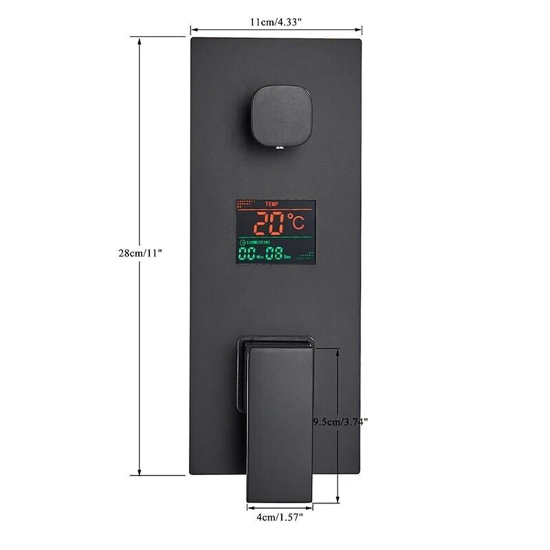 LED Concealed Bathroom Shower Mixer Set 40cm Rain Head Square Valve System Black