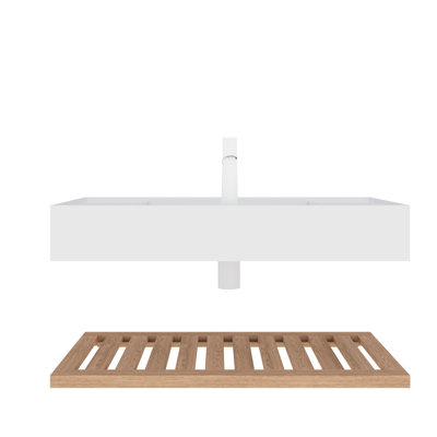 Meuble-lavabo de salle de bain avec lavabo vasque de 36 po, lavabo rectangulaire en acrylique blanc. Bois naturel d'inspiration scandinave et rangement pratique.