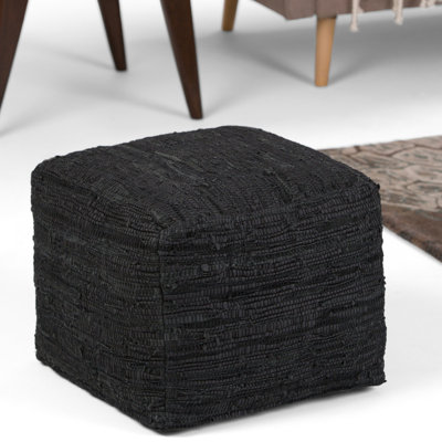 Fredrik 18"W Genuine Buffalo Leather Square Pouf
