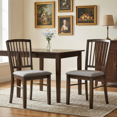 Ensemble de 2 chaises de salle à manger Farmhouse, rembourrées en tissu de lin avec des pieds en bois d'hévéa massif pour la cuisine, la salle à manger, brun brûlé