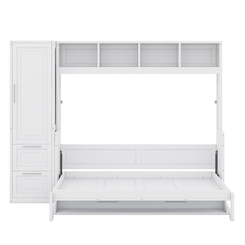 Lit escamotable Murphy avec placard et tiroirs, Blanc