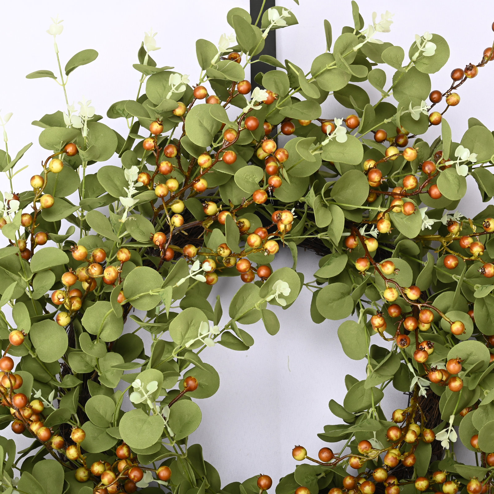 24" Handcrafted Eucalyptus and Berry Everyday Wreath, Brown/Green