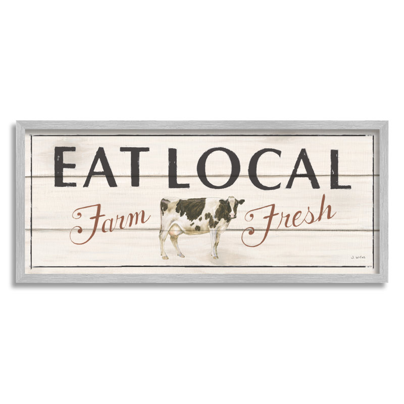 Impression sur bois rustique «Eat local phrase» par James Wiens, H 10 po x l 24 po x P 1,5 po, Estampe numérique Farmhouse