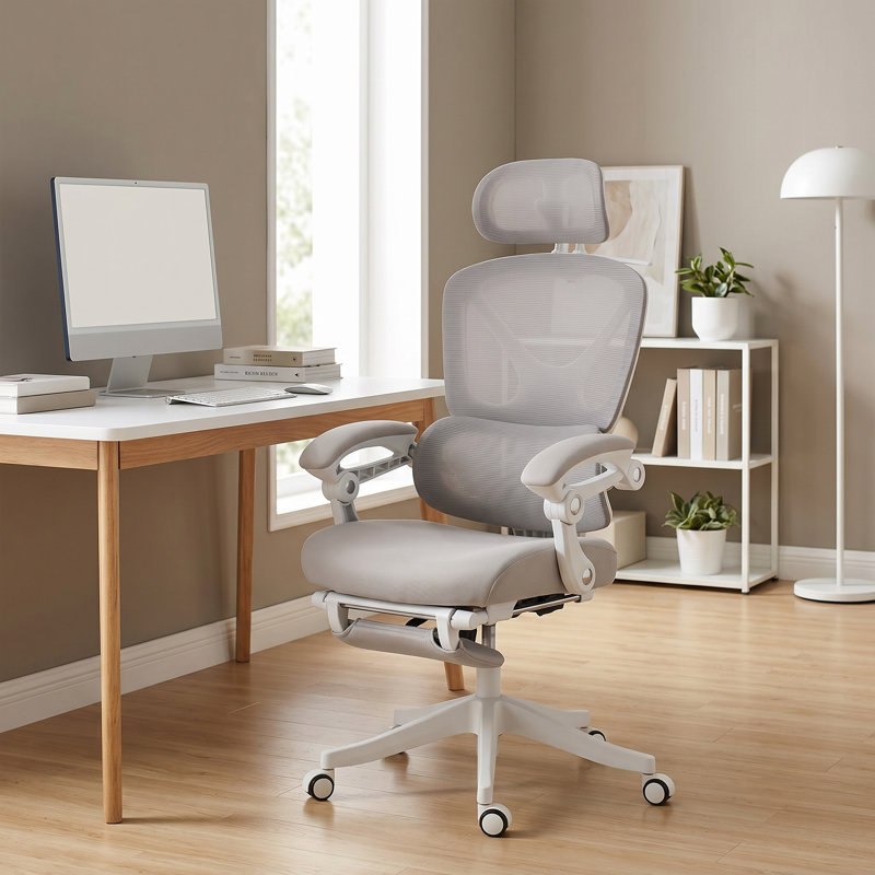 Fauteuil de bureau ergonomique à dossier haut, gris
