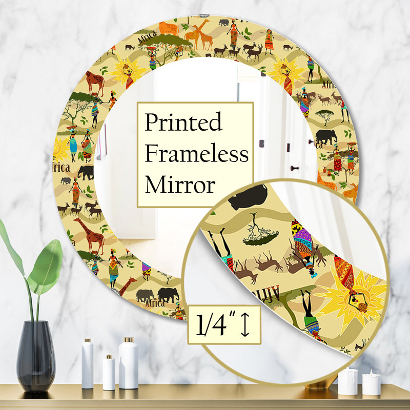 Miroir mural africain, H 31,5 po x l 31,5 po