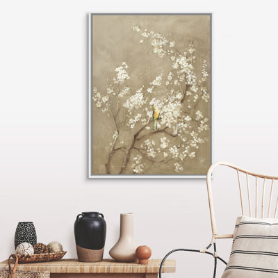 «White Cherry Blossom I», art mural neutre sur toile