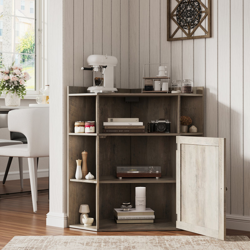 Corner Storage Shelf With USB Ports And Outlets Industrial Organizer, Gray