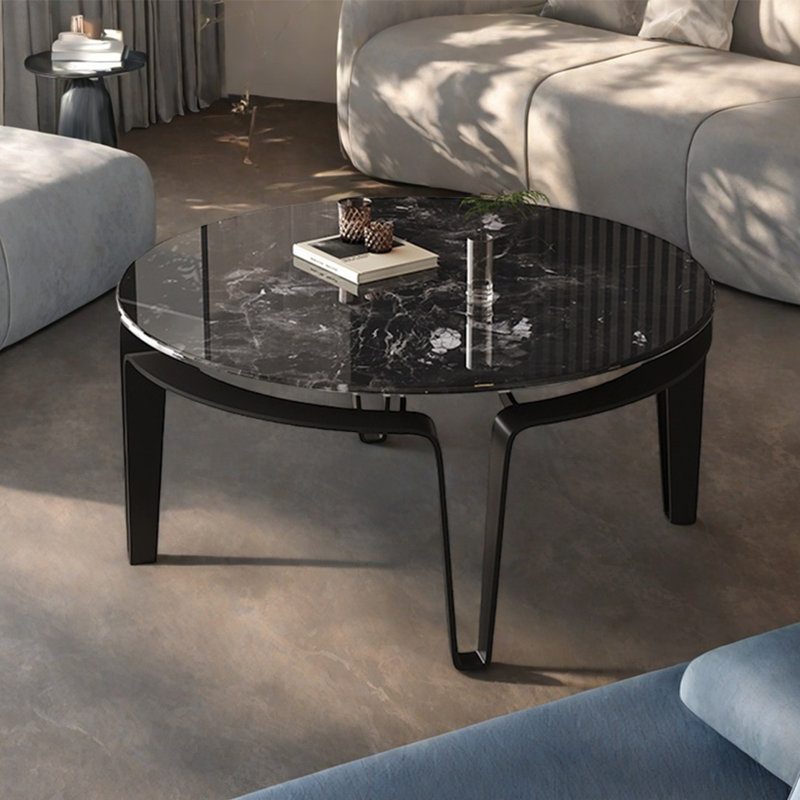 Table basse ronde en pierre supercristalline, Noir, noir, noir, noir