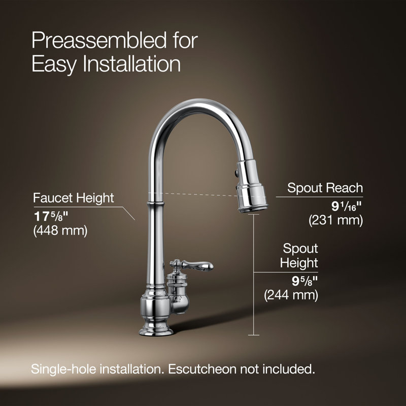 Artifacts Pull Down Bar Faucet, Polished Chrome