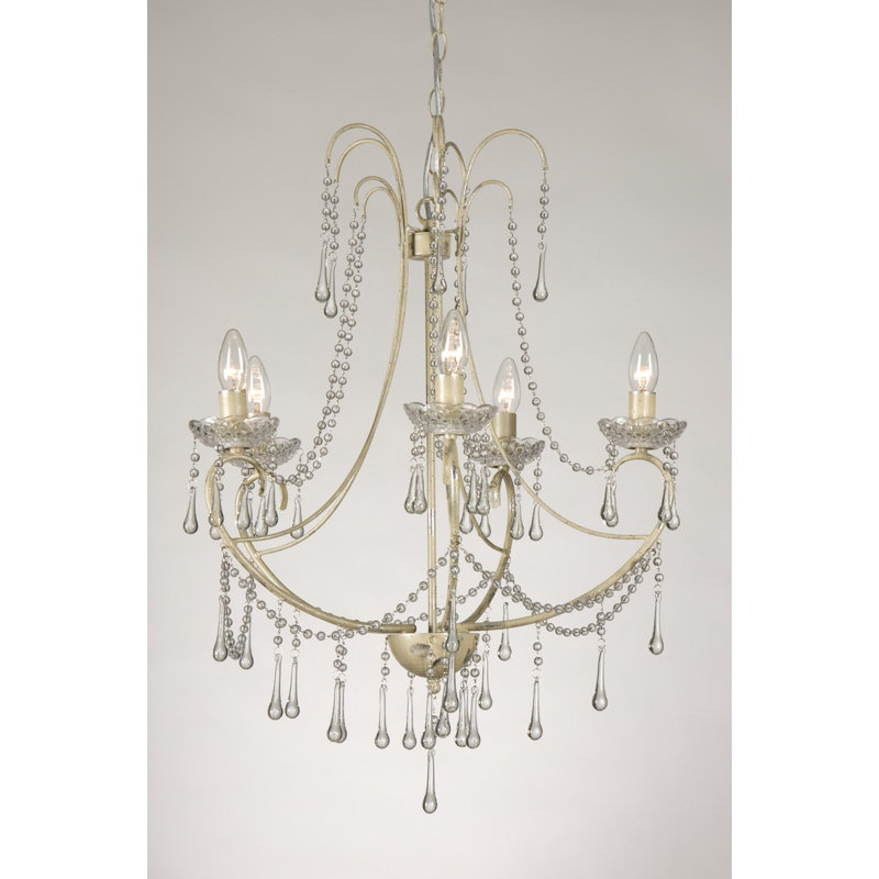 Doubleday 5 - Light Candle Style Chandelier, Cream and Silver