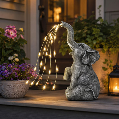 Solar Elephant Garden Statue, LED Water Stream Light, 10.6''