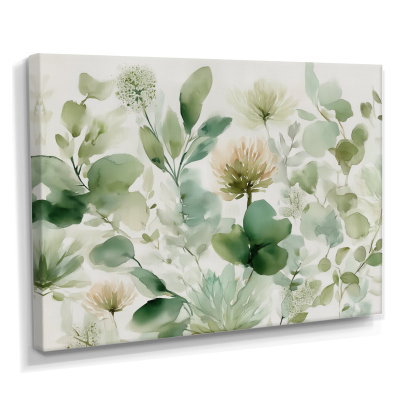 «Watercolor Greenery Sage Watercolor - Plants», impression sur toile botanique verte, H 12 po x l 20 po, Toile tendue