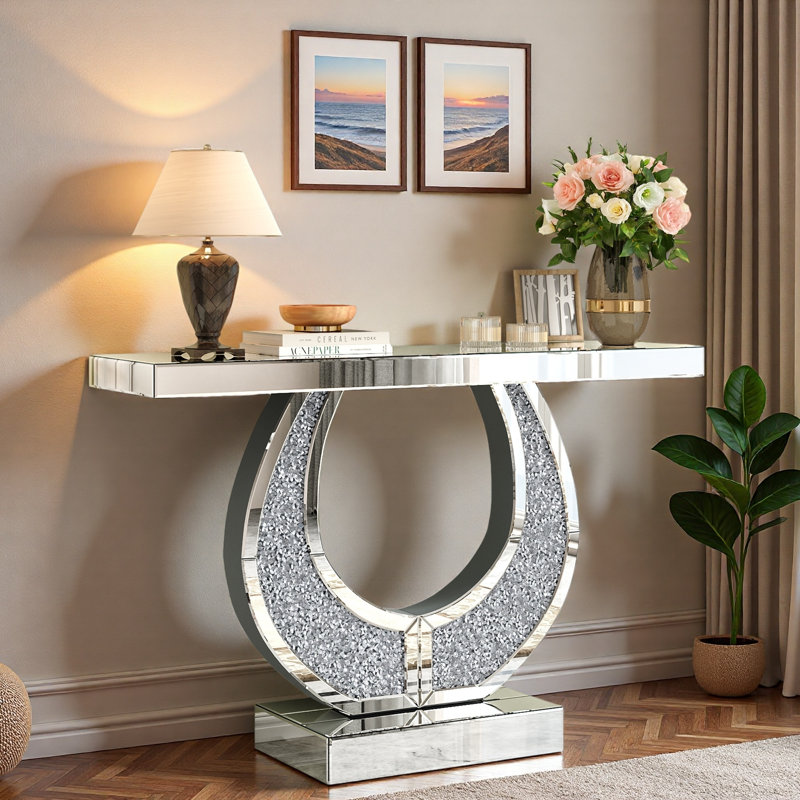 Console à miroir de 45 po avec cristaux brillants et base très solide