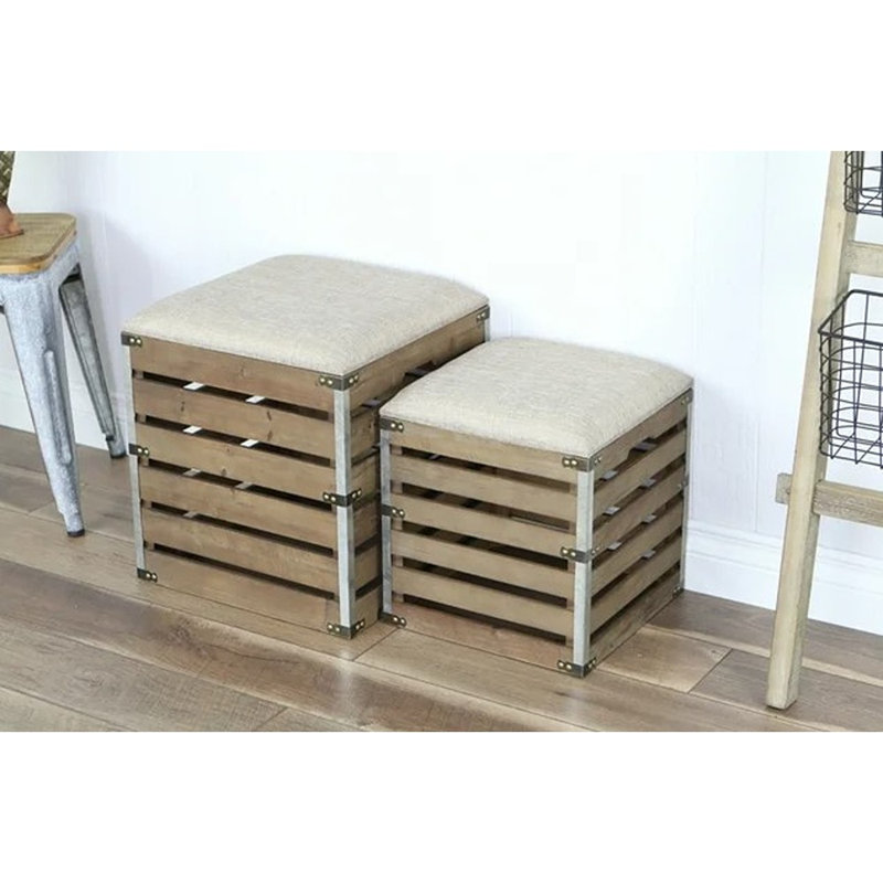 Repose-pieds cube Prochaska, Lin 100 % brun