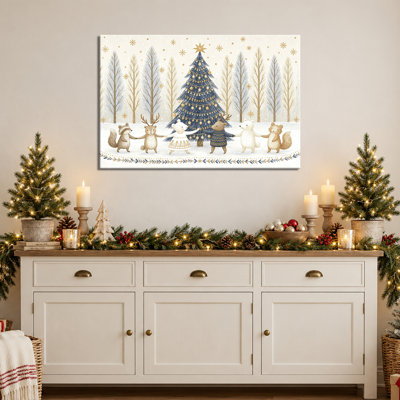 Décoration murale de Noël rose, Tableau de Noël sur toile, Scène d'hiver, Décoration murale de Noël, Toile tendue pour salon, entrée de chalet, Cadeau de qualité galerie, 91 x 122 cm