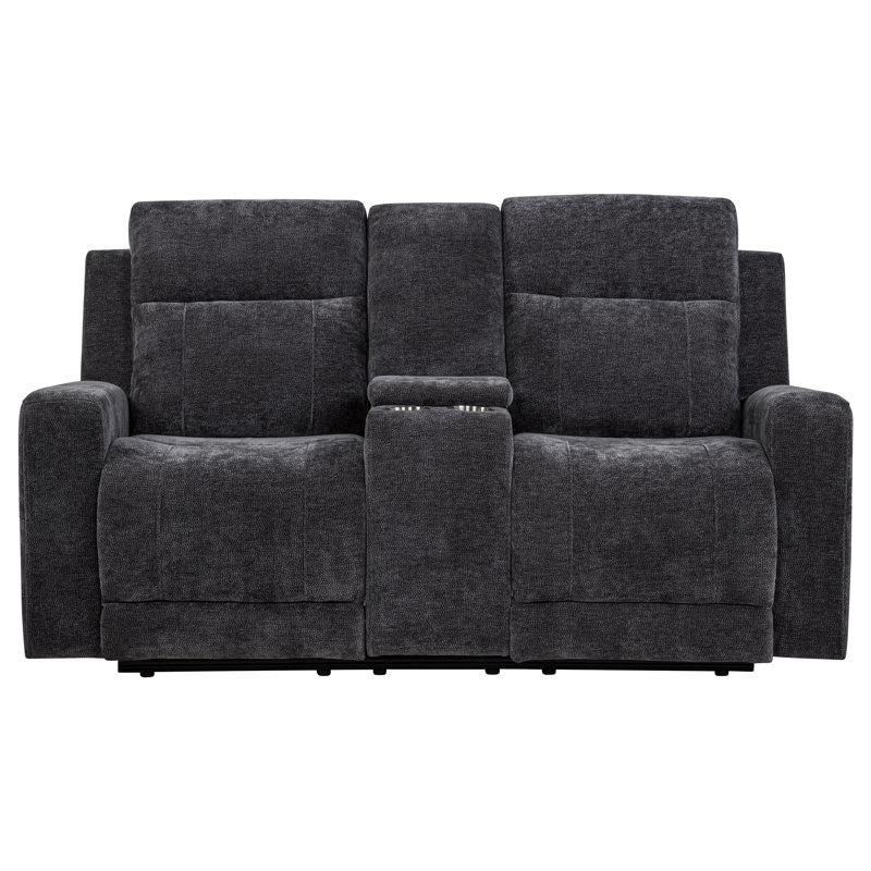 Heitzman Chenille Upholstered Power Reclining Loveseat Grey, Dark Gray